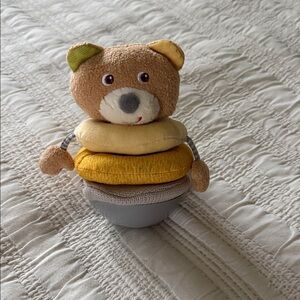 Haba Plush Stacking Bear Toy in Brown and Yellow - Kids Stacking Rattle